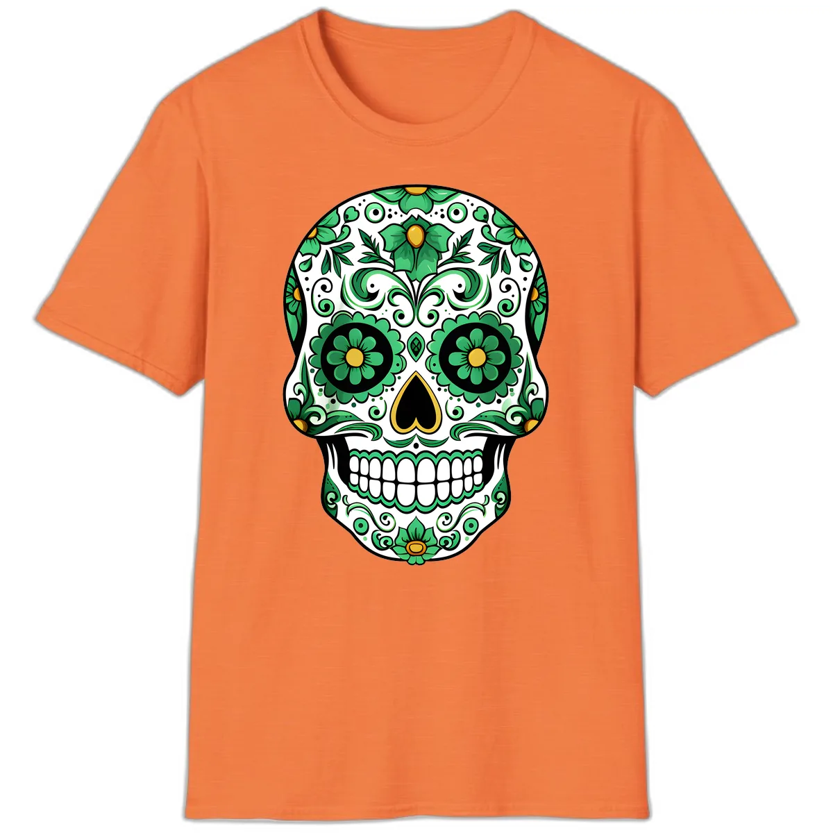 Emerald Calavera Sugar Skull T-Shirt in Heather Orange