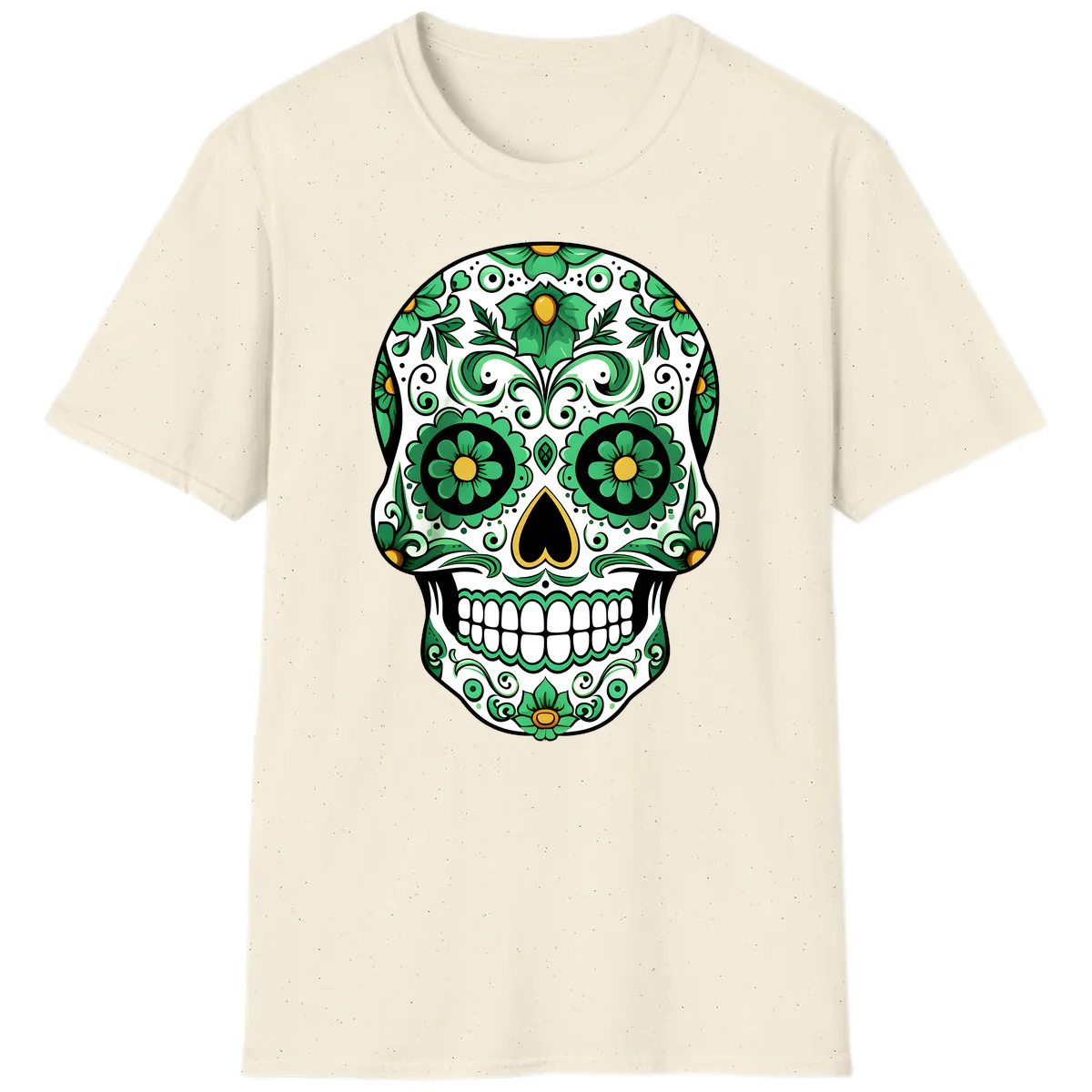 Emerald Calavera Sugar Skull T-Shirt in Natural