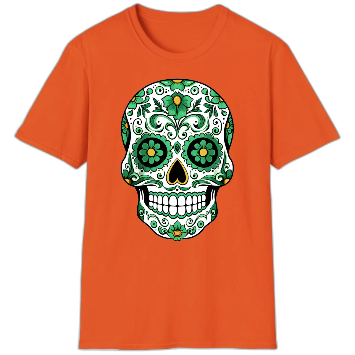Emerald Calavera Sugar Skull T-Shirt in Orange