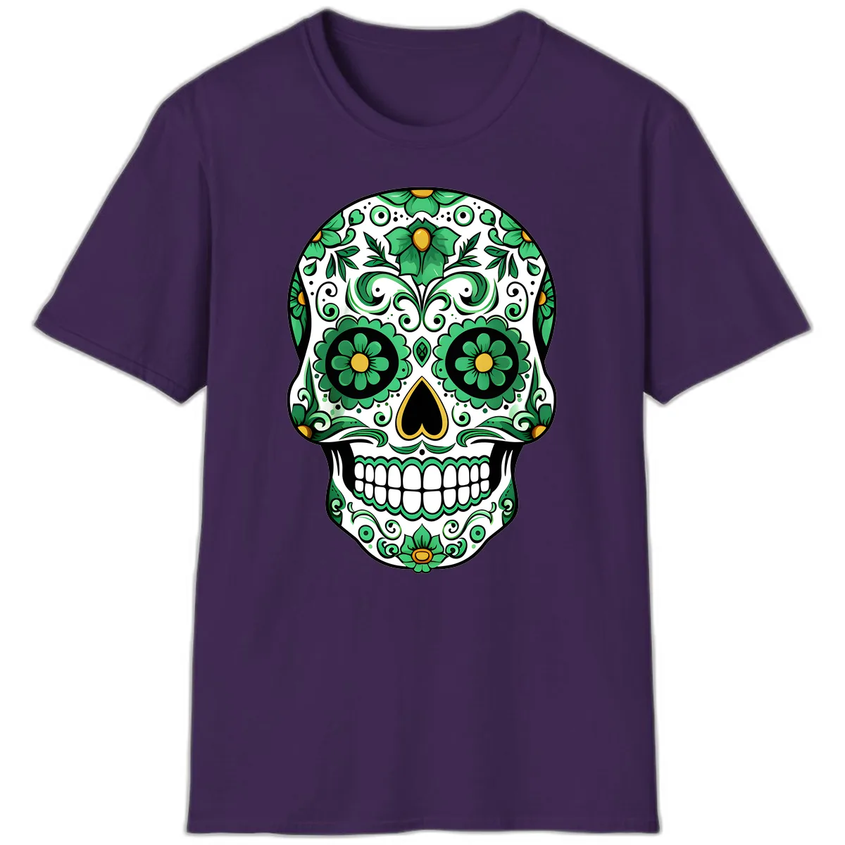 Emerald Calavera Sugar Skull T-Shirt in Purple