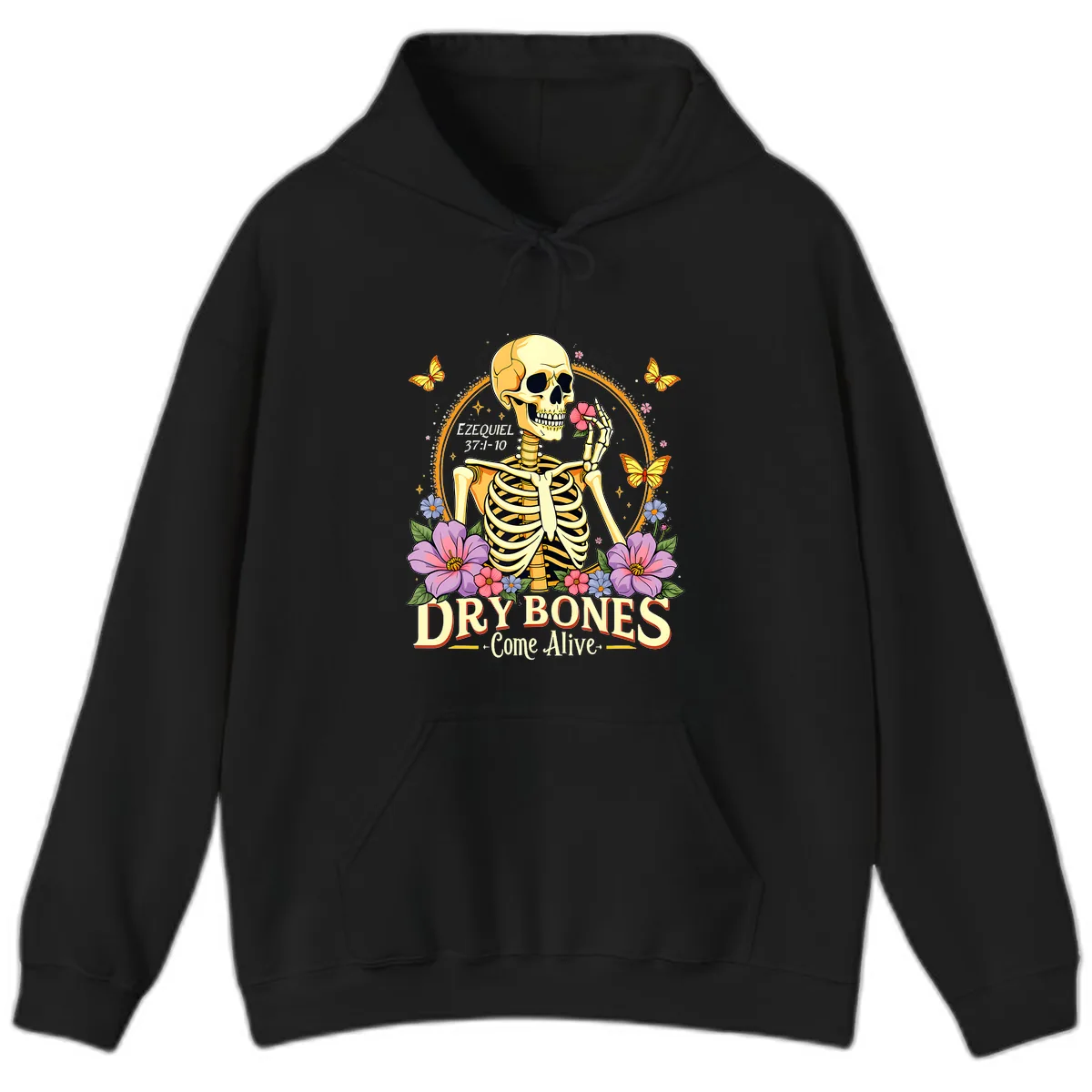 Dry Bones Come Alive Biblical Art Hoodie in Black