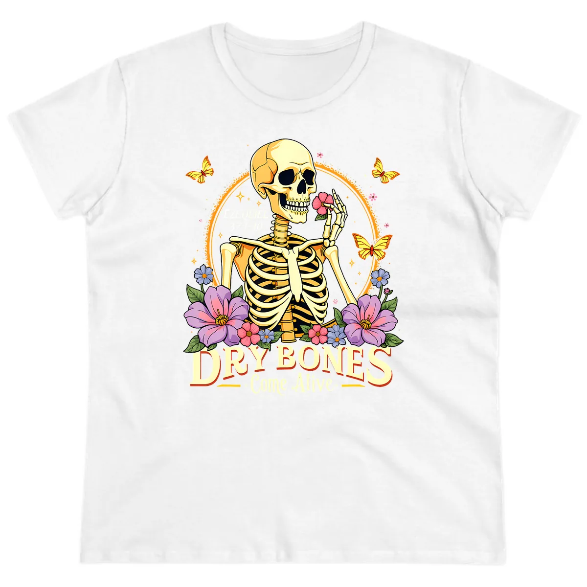 Dry Bones Come Alive Biblical Art Ladies Tee in White