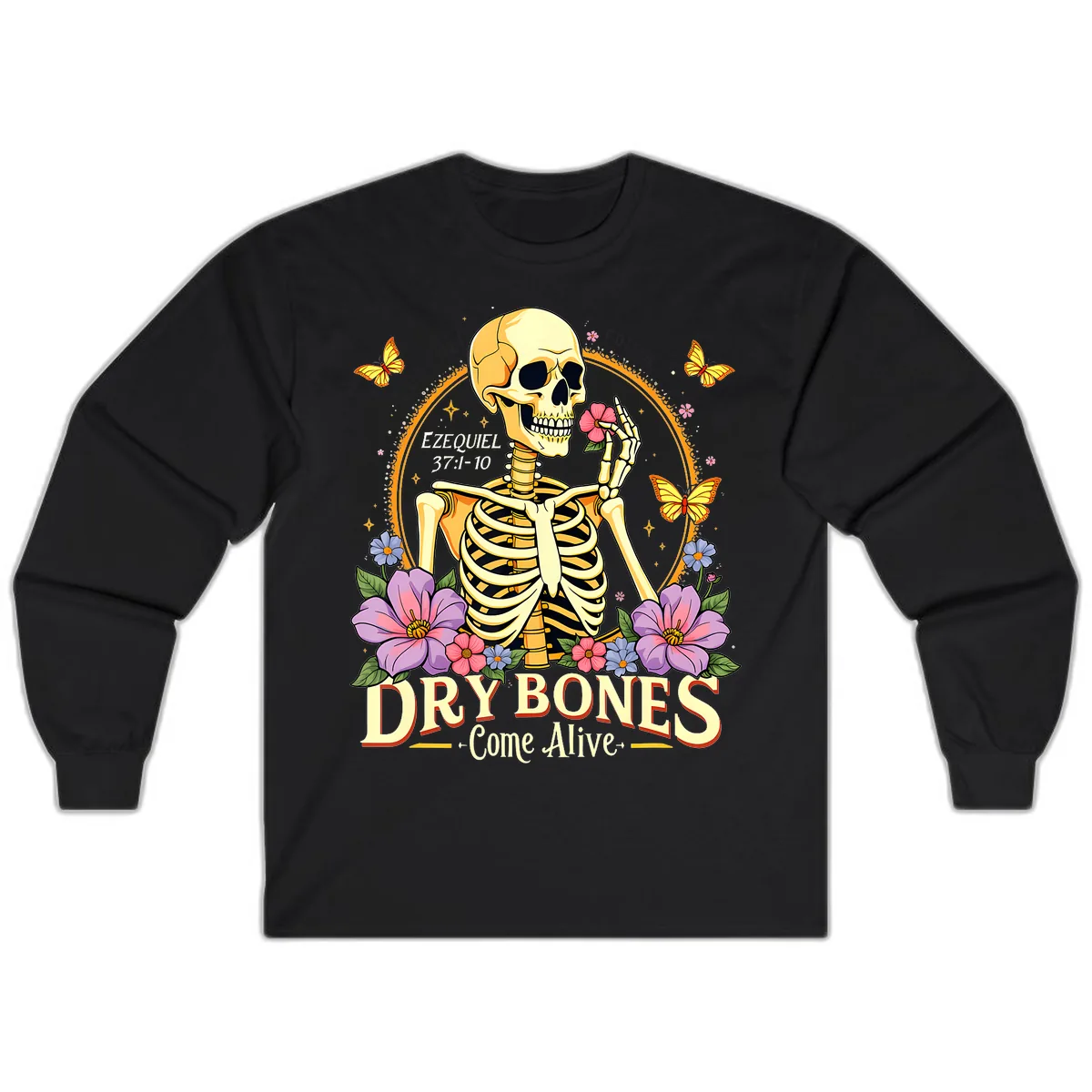 Dry Bones Come Alive Biblical Art Long Sleeve in Black