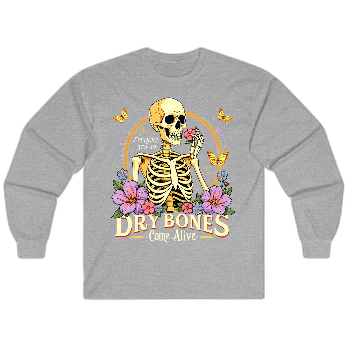 Dry Bones Come Alive Biblical Art Long Sleeve in Sport Grey