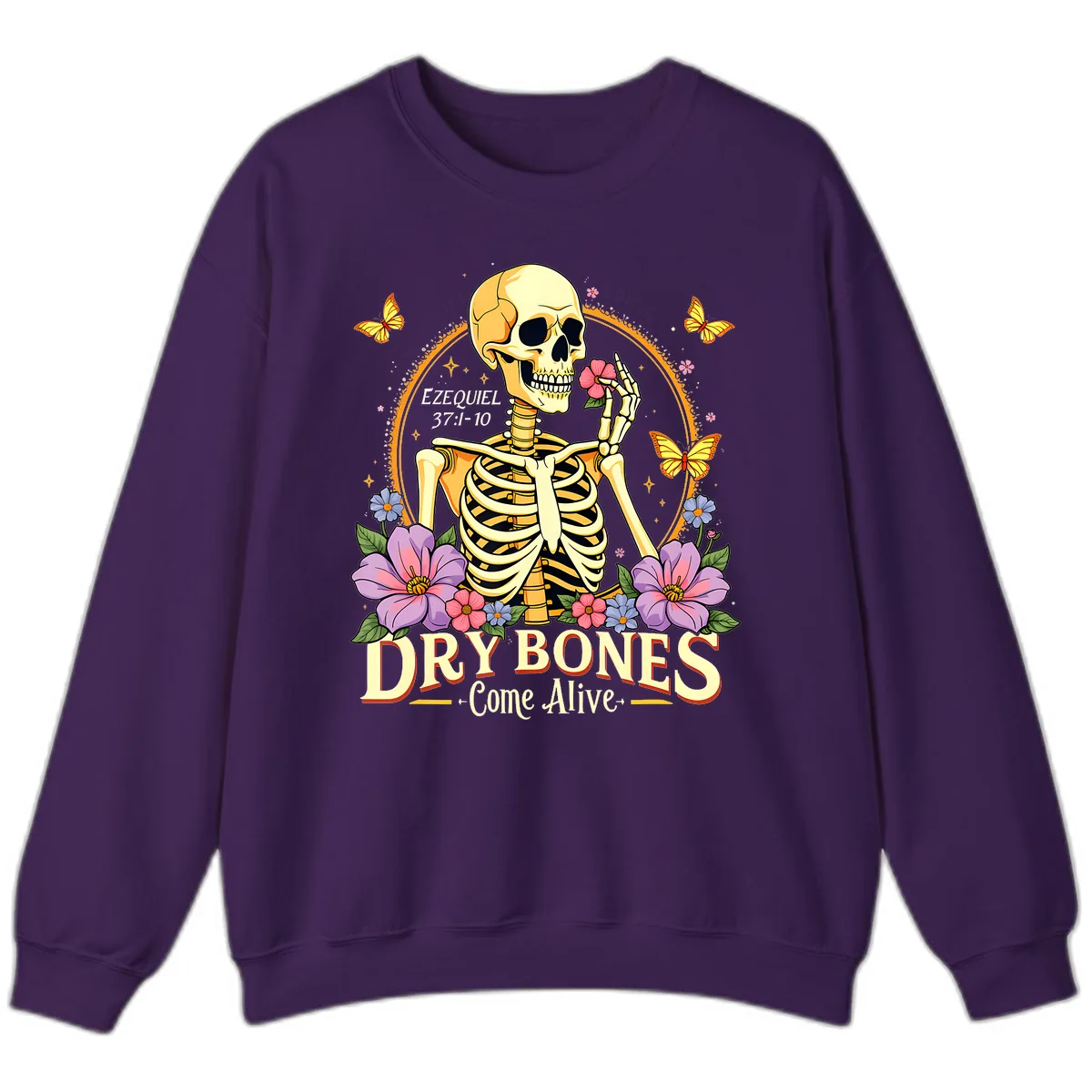 Dry Bones Come Alive Biblical Art Sweatshirt in Purple