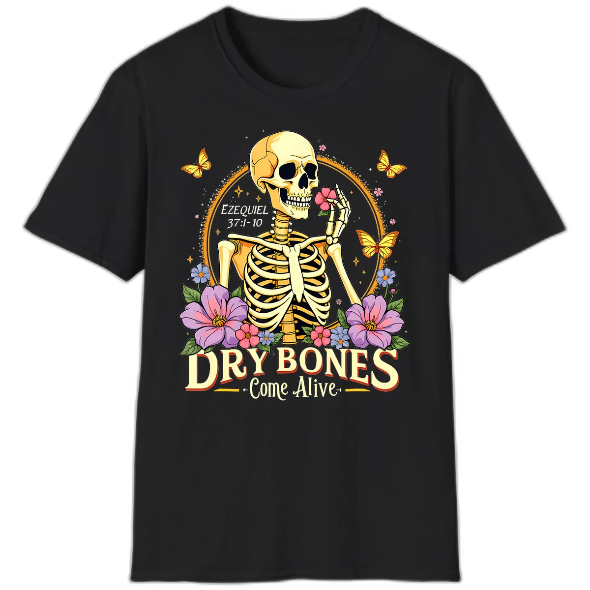 Dry Bones Come Alive Biblical Art T-Shirt in Black