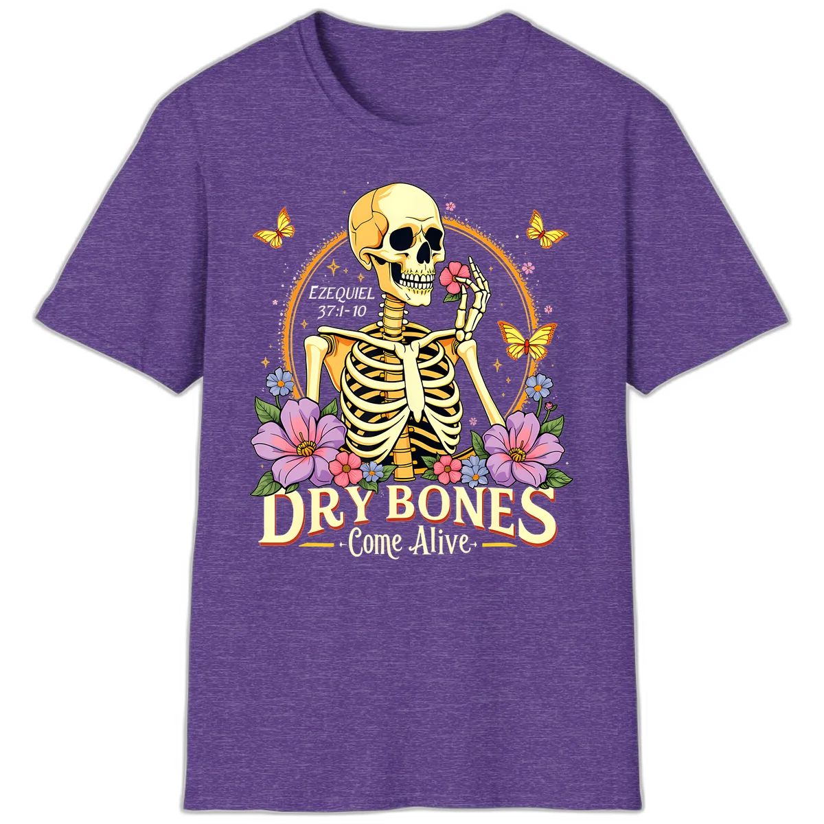 Dry Bones Come Alive Biblical Art T-Shirt in Heather Purple