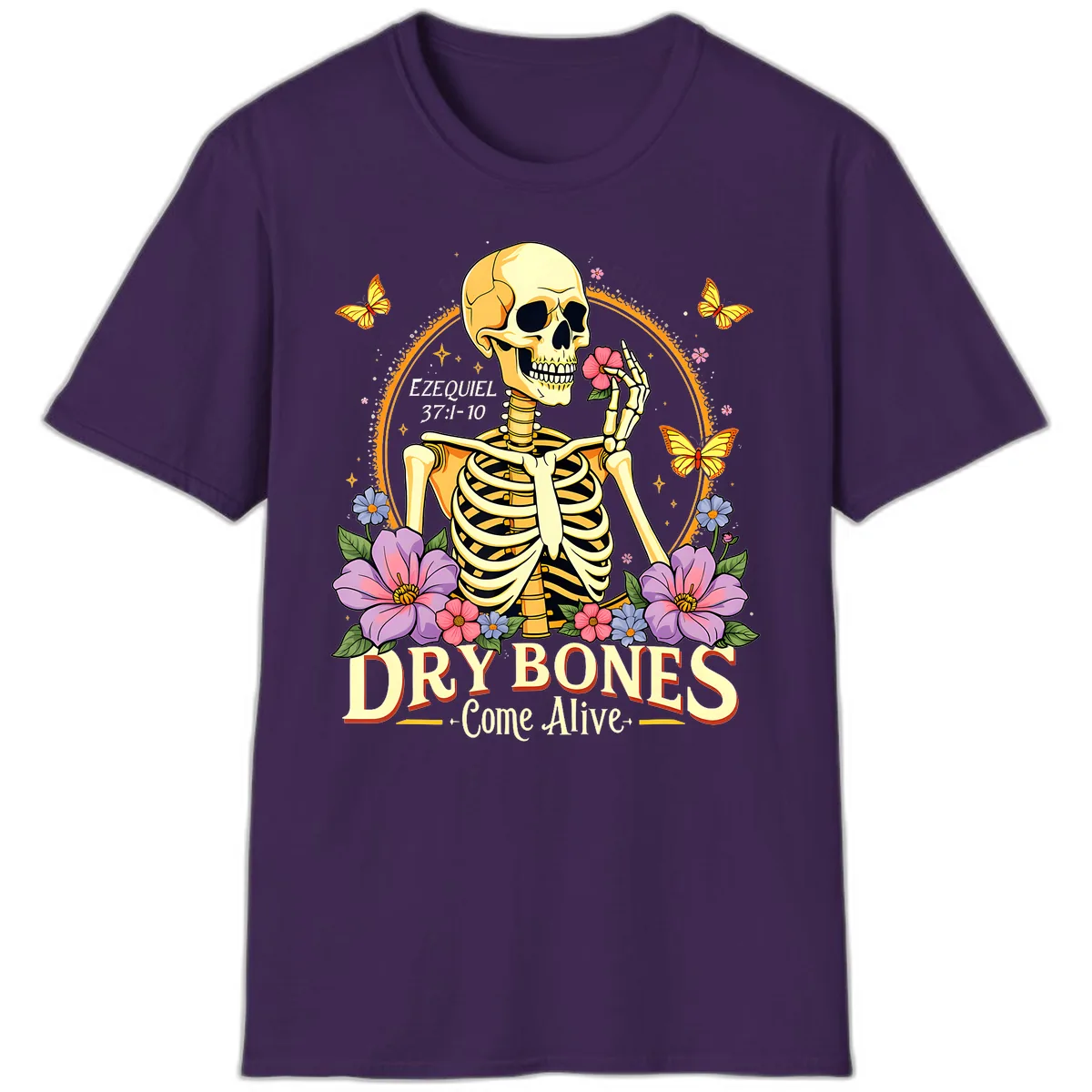 Dry Bones Come Alive Biblical Art T-Shirt in Purple