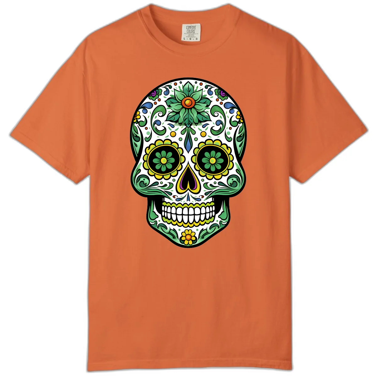 Ornate Floral Calavera Sugar Skull Illustration Comfort Color in Burnt Orange