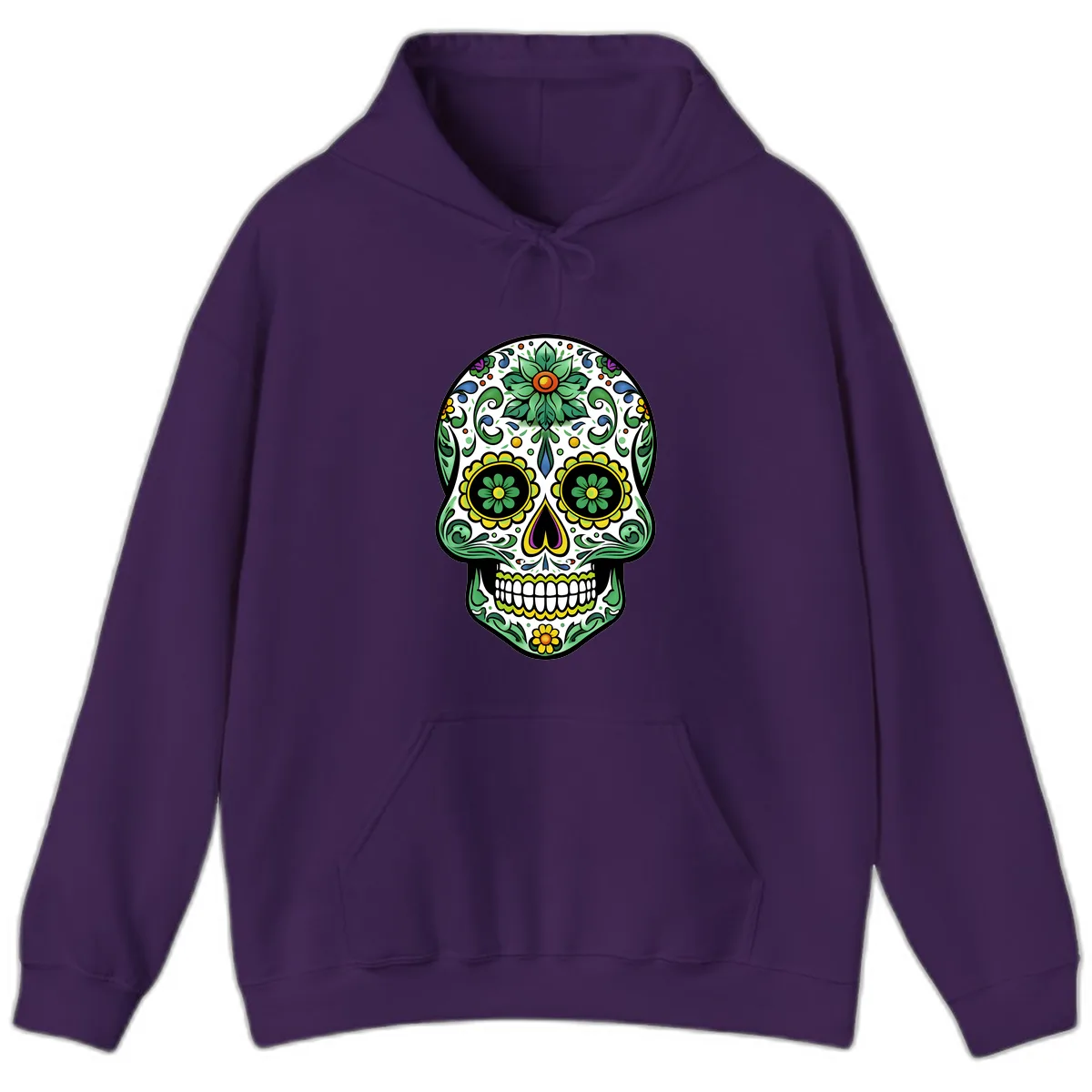 Ornate Floral Calavera Sugar Skull Illustration Hoodie in Purple