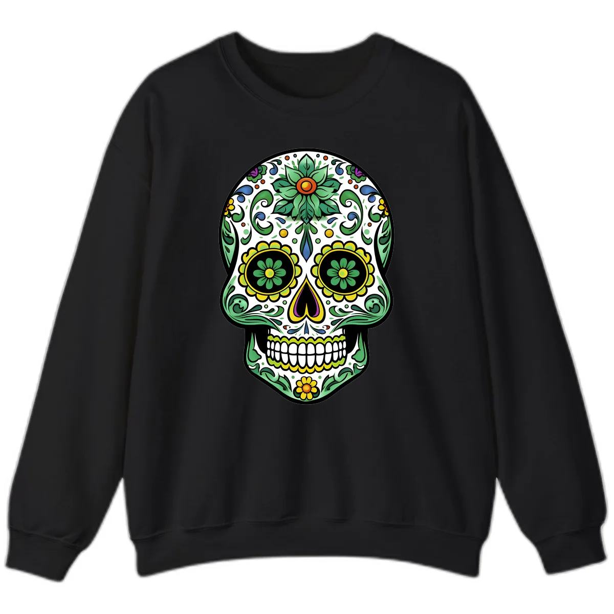 Ornate Floral Calavera Sugar Skull Illustration Sweatshirt in Black