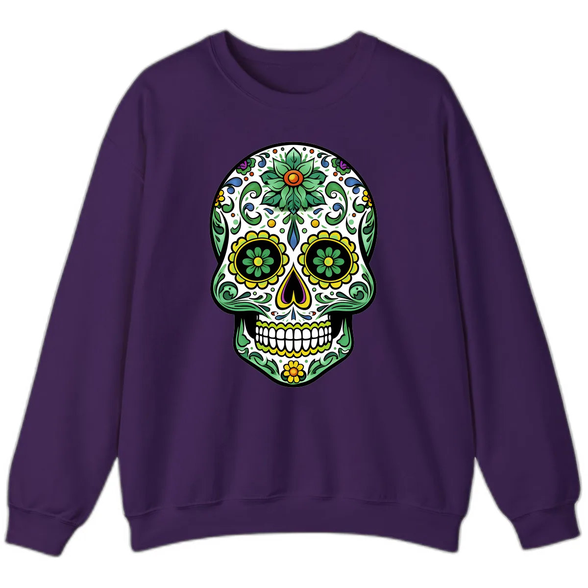 Ornate Floral Calavera Sugar Skull Illustration Sweatshirt in Purple