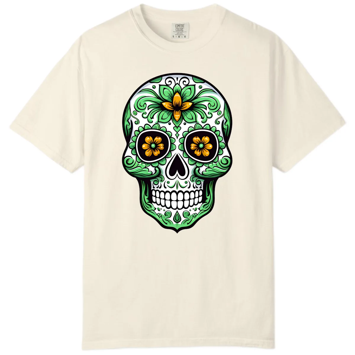 Ornate Floral Calavera Skull Comfort Color in Ivory
