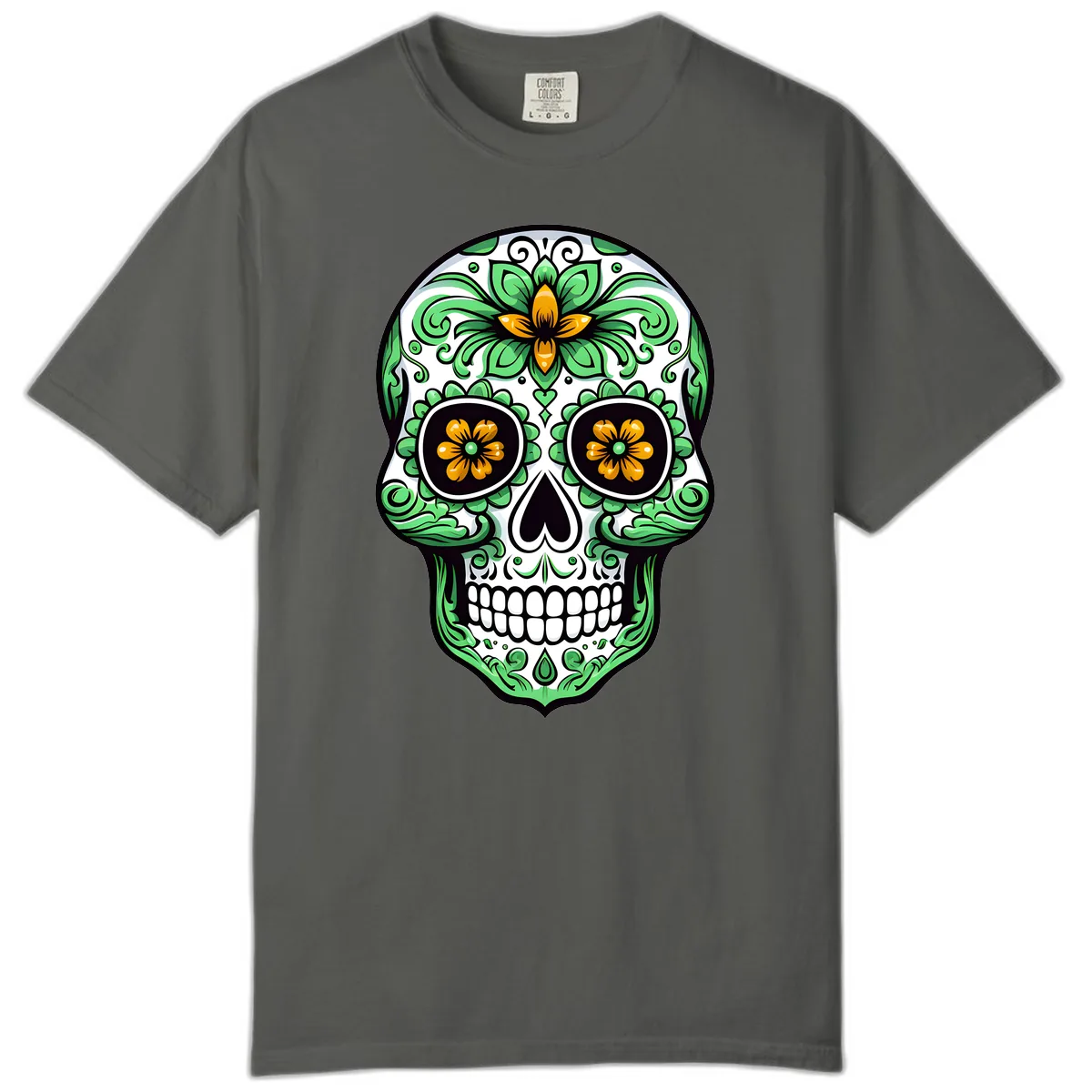 Ornate Floral Calavera Skull Comfort Color in Pepper
