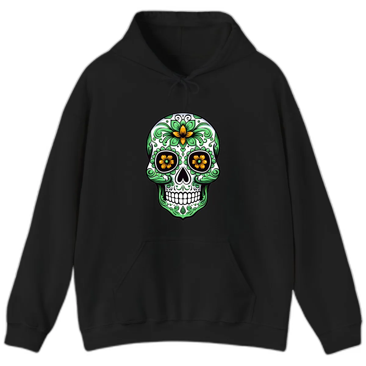 Ornate Floral Calavera Skull Hoodie in Black