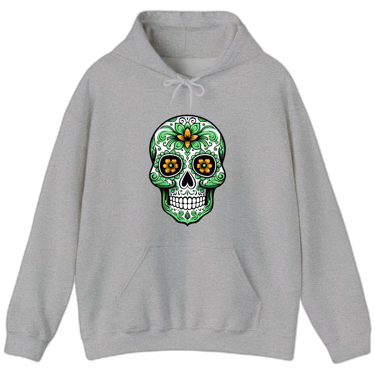 Ornate Floral Calavera Skull Hoodie in Sport Grey