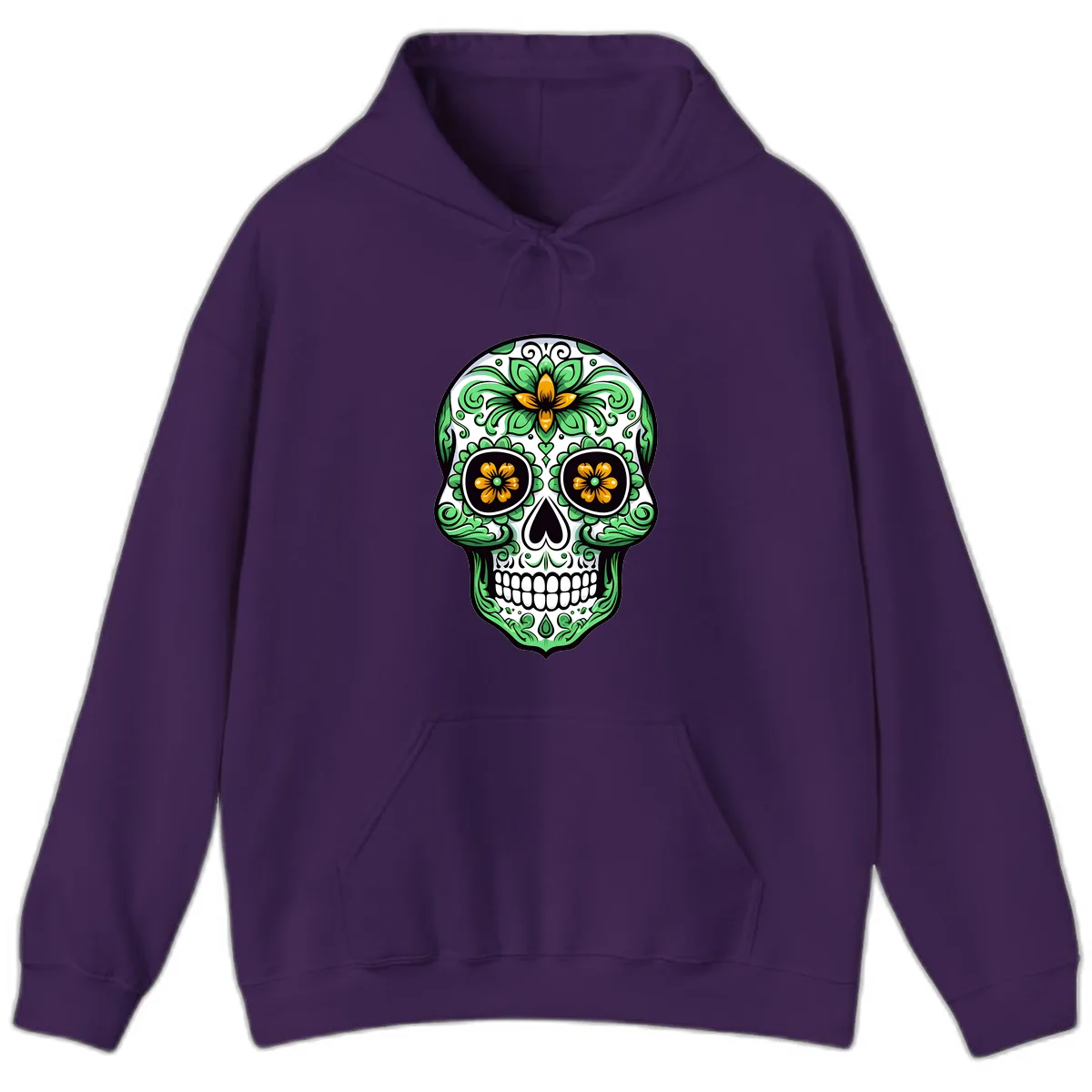 Ornate Floral Calavera Skull Hoodie in Purple