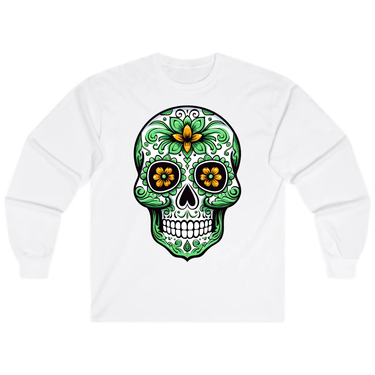 Ornate Floral Calavera Skull Long Sleeve in White