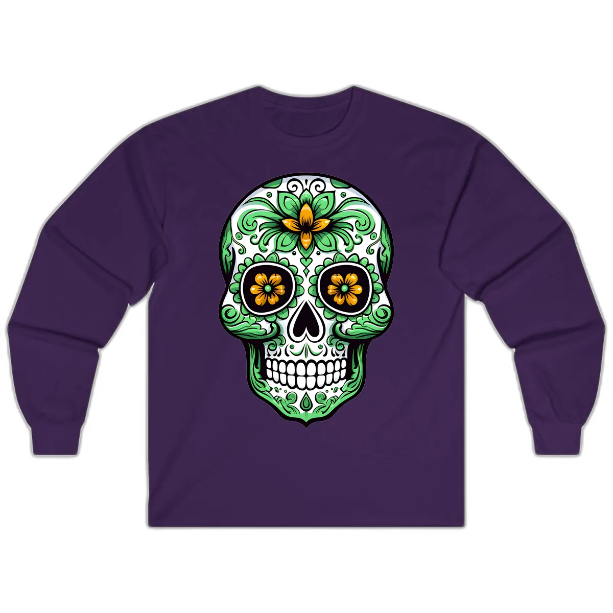 Ornate Floral Calavera Skull Long Sleeve in Purple