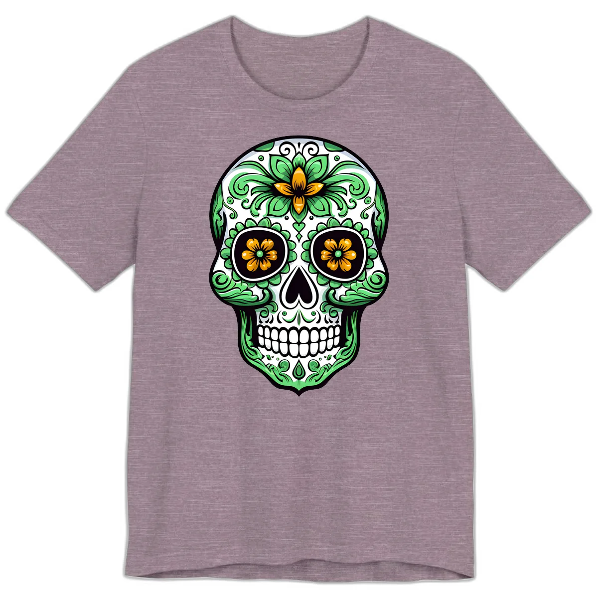 Ornate Floral Calavera Skull Premium T-Shirt in Heather Purple