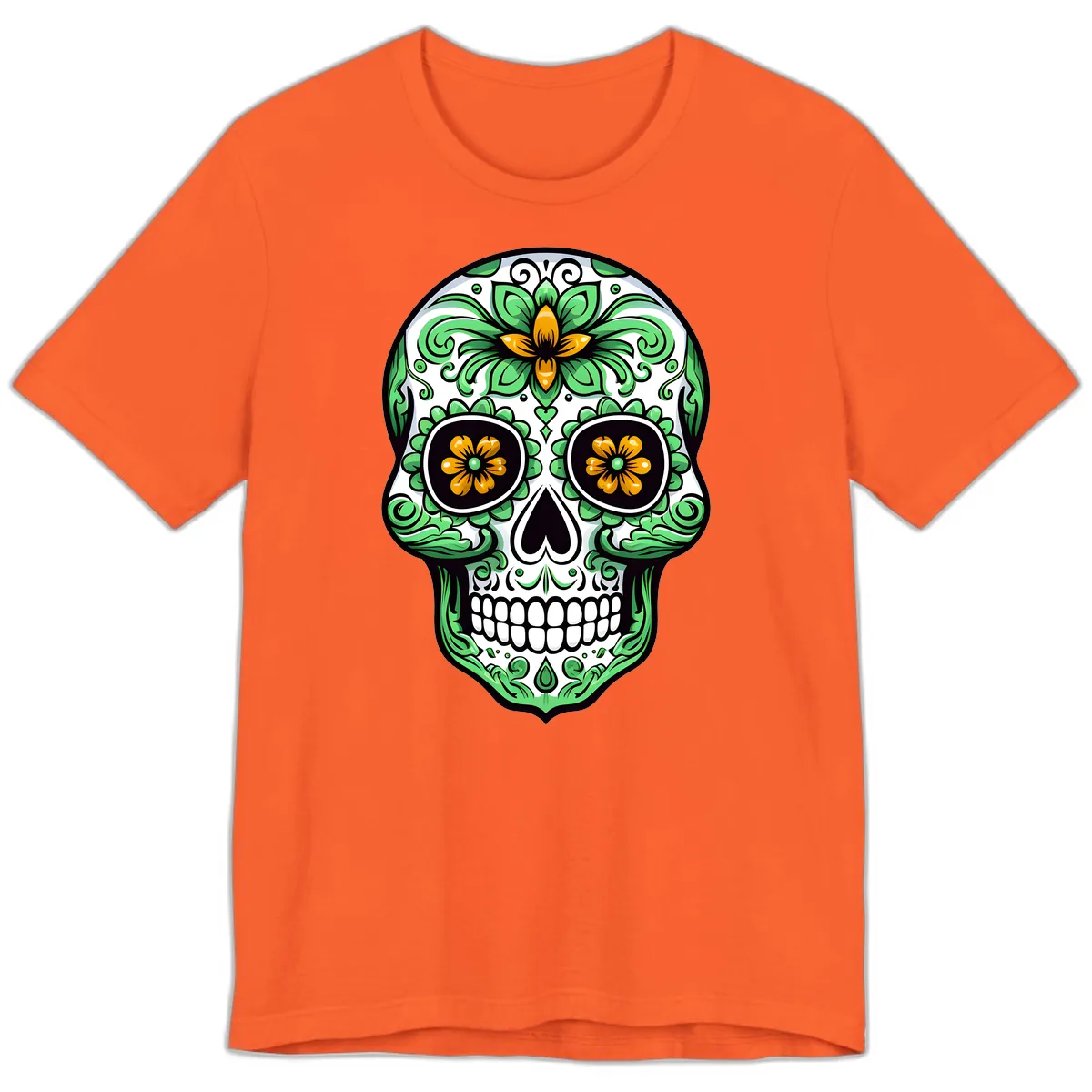 Ornate Floral Calavera Skull Premium T-Shirt in Orange