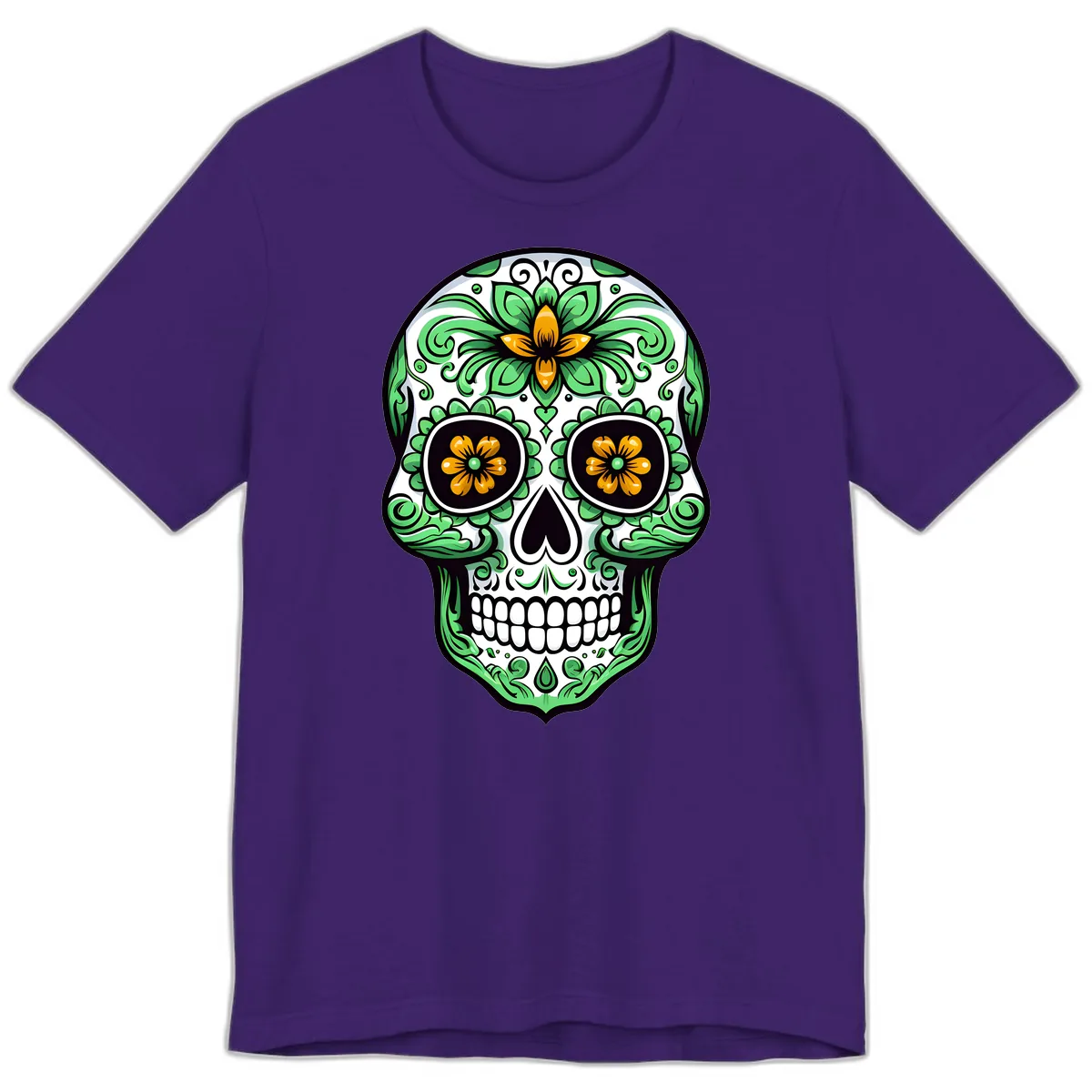 Ornate Floral Calavera Skull Premium T-Shirt in Team Purple