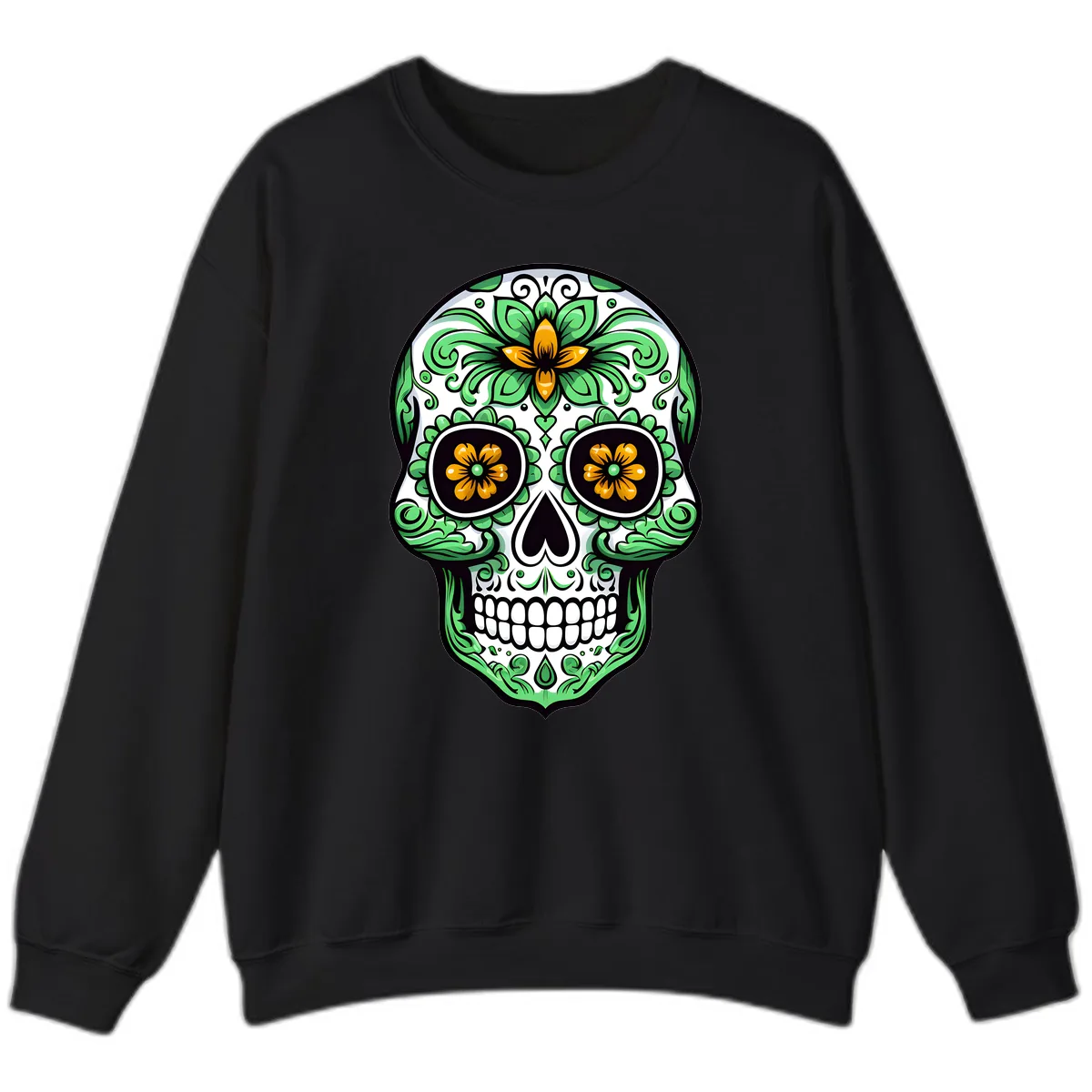Ornate Floral Calavera Skull Sweatshirt in Black