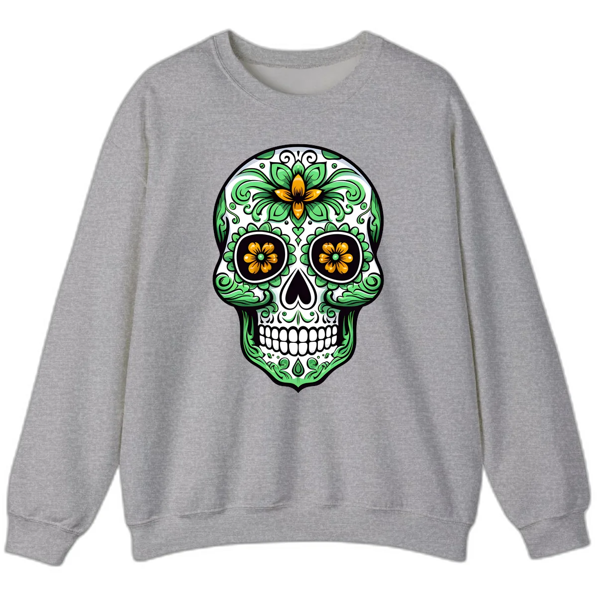 Ornate Floral Calavera Skull Sweatshirt in Sport Grey