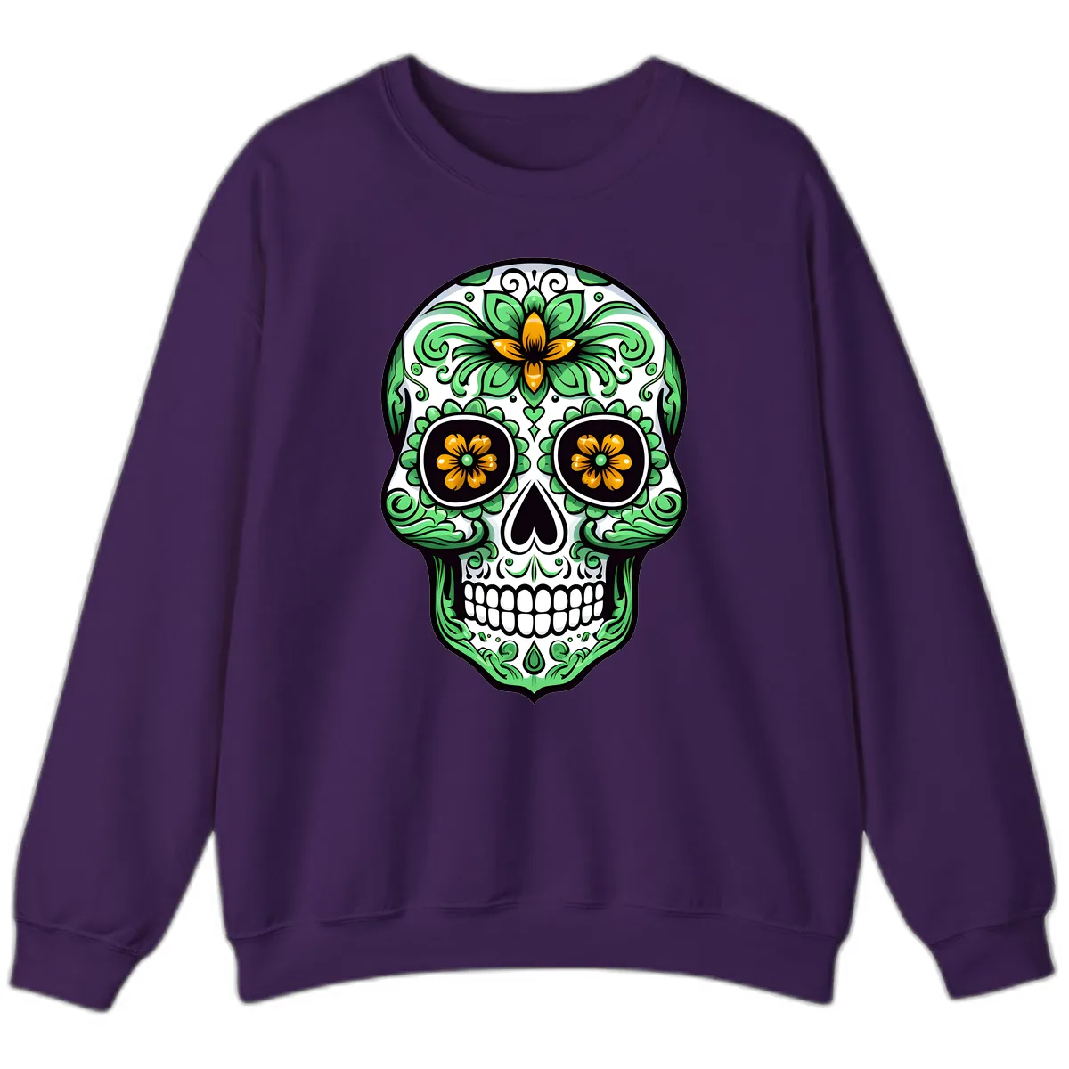 Ornate Floral Calavera Skull Sweatshirt in Purple