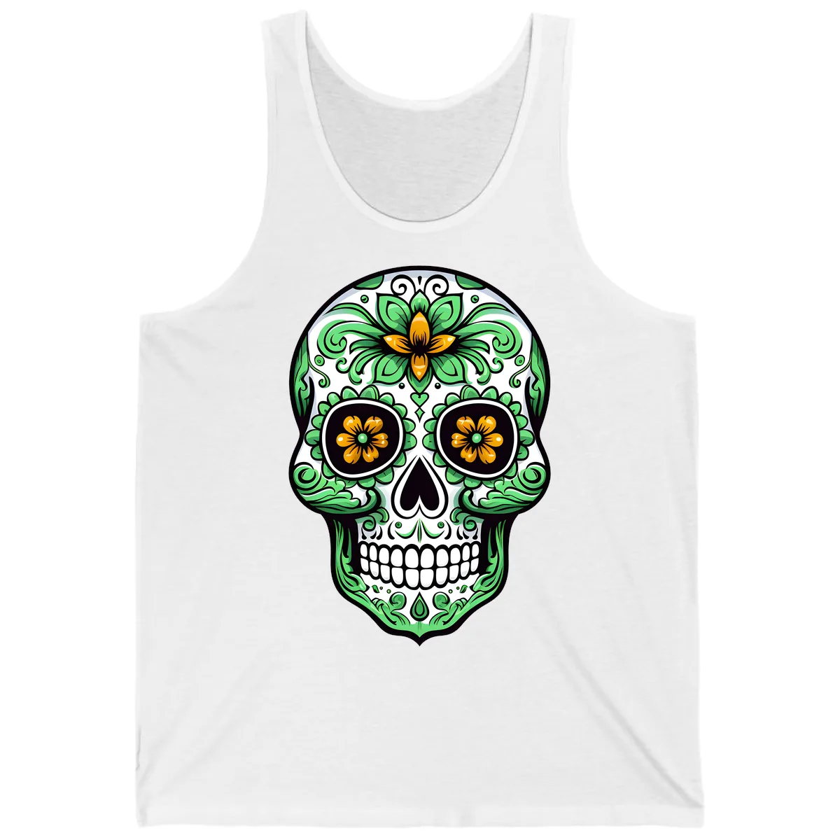 Ornate Floral Calavera Skull Tank in White