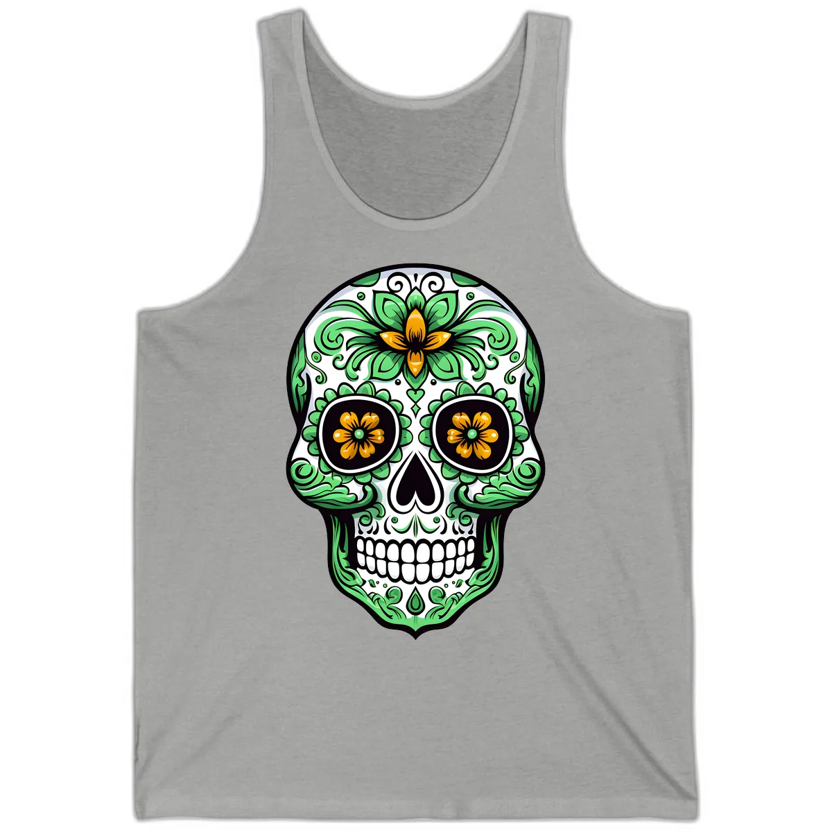 Ornate Floral Calavera Skull Tank in Athletic Heather
