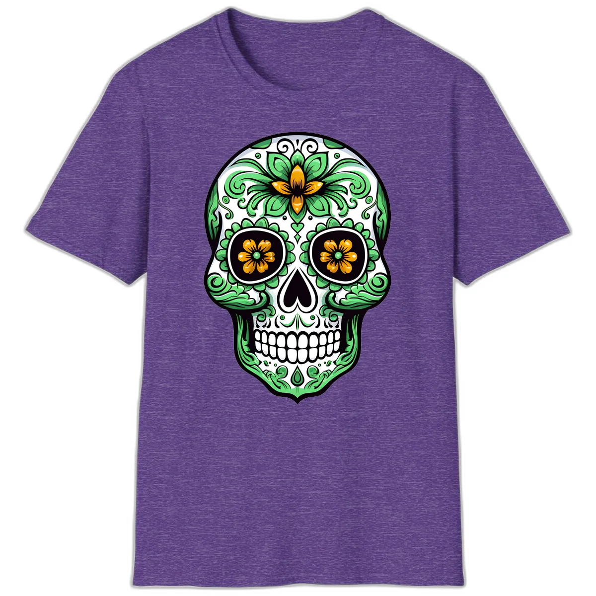Ornate Floral Calavera Skull T-Shirt in Heather Purple