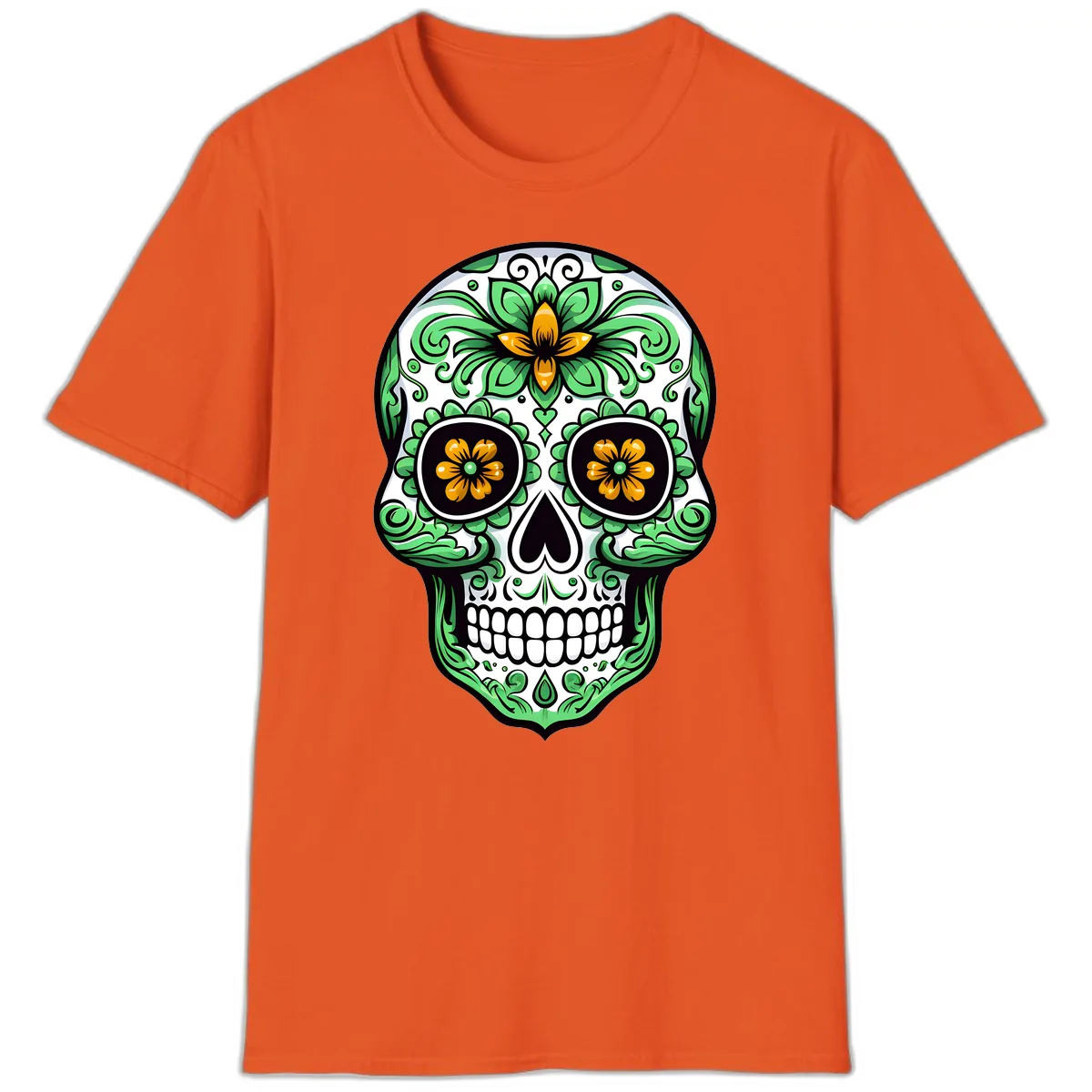 Ornate Floral Calavera Skull T-Shirt in Orange