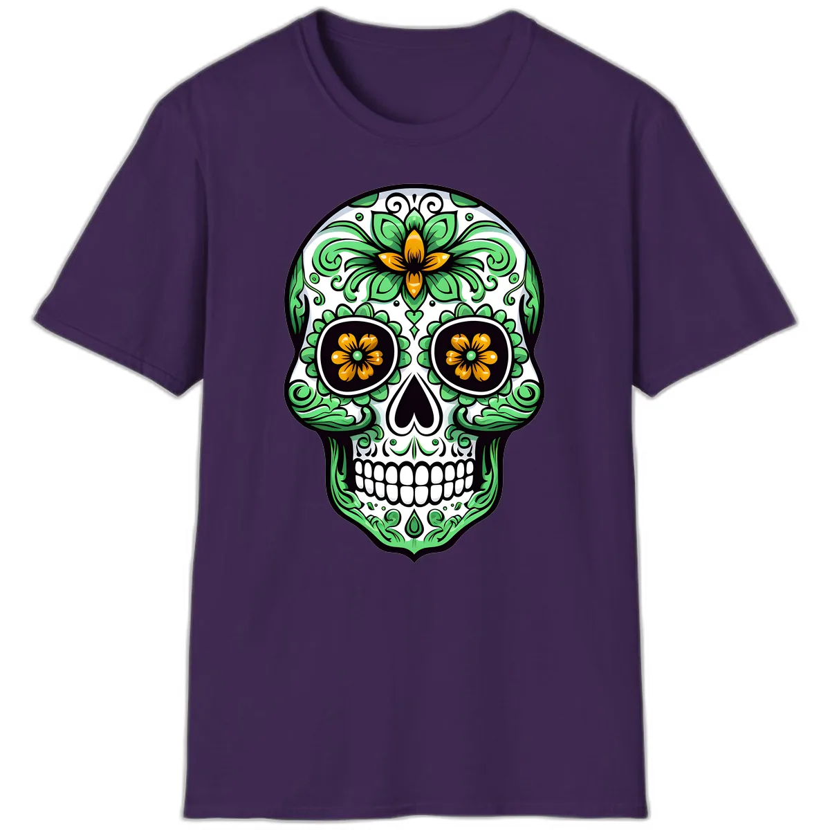 Ornate Floral Calavera Skull T-Shirt in Purple