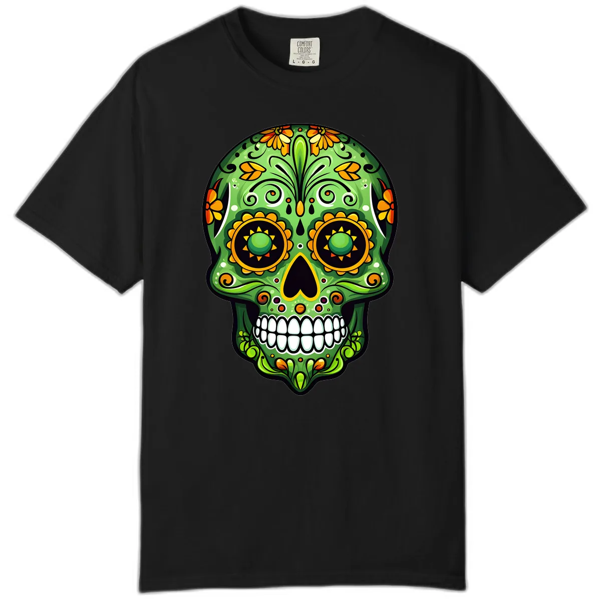 Vibrant Marigold Calavera Sugar Skull Art Comfort Color in Black