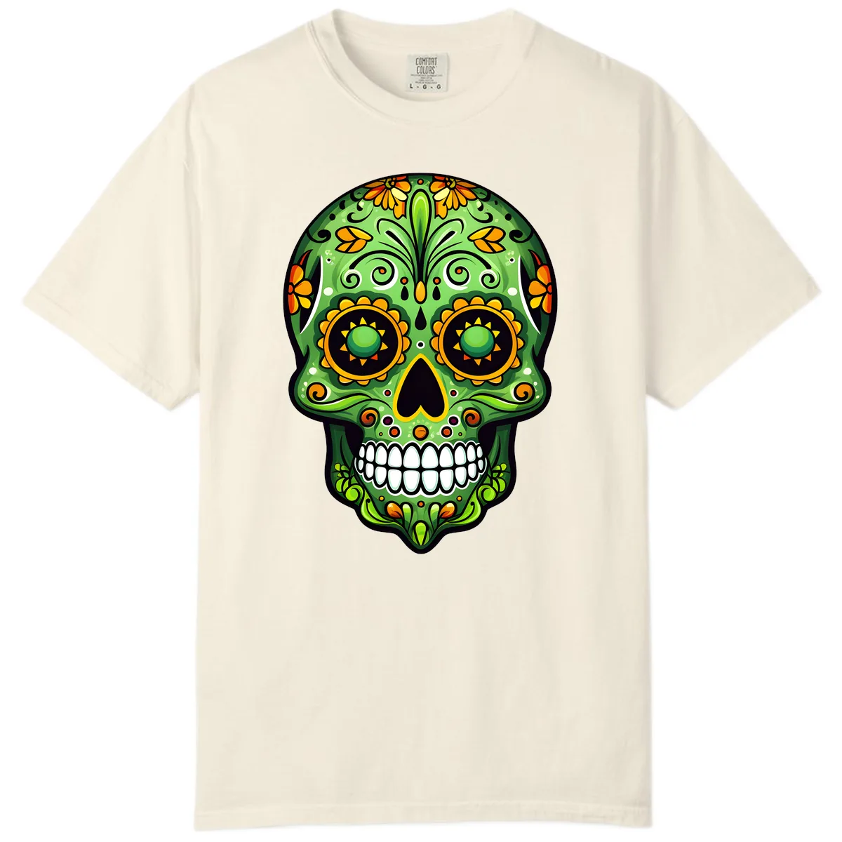 Vibrant Marigold Calavera Sugar Skull Art Comfort Color in Ivory