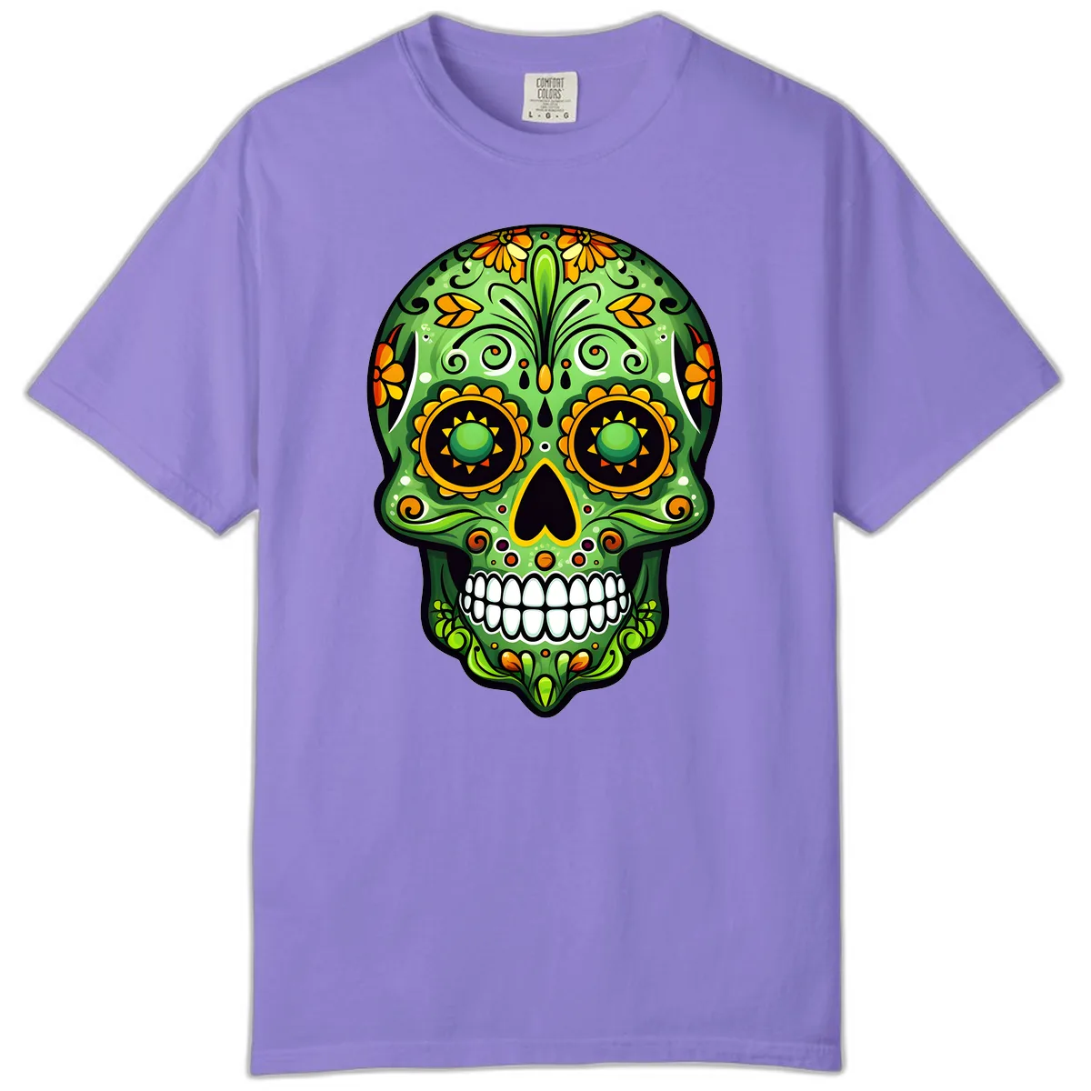 Vibrant Marigold Calavera Sugar Skull Art Comfort Color in Violet