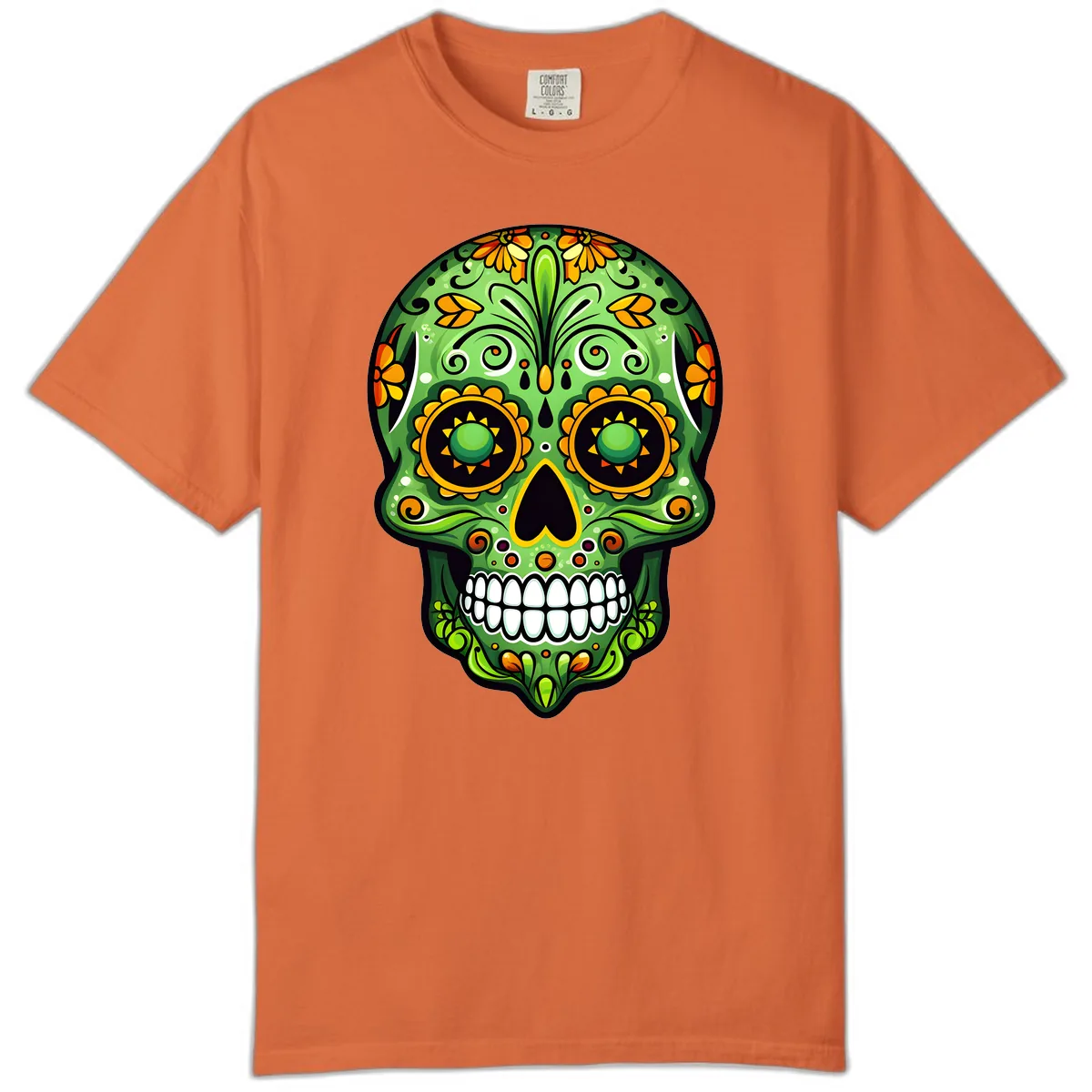 Vibrant Marigold Calavera Sugar Skull Art Comfort Color in Burnt Orange