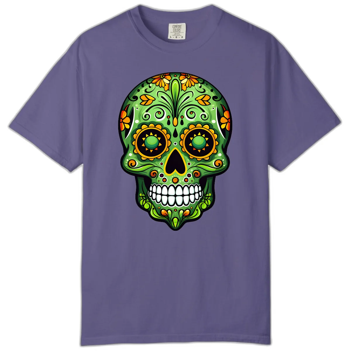 Vibrant Marigold Calavera Sugar Skull Art Comfort Color in Grape