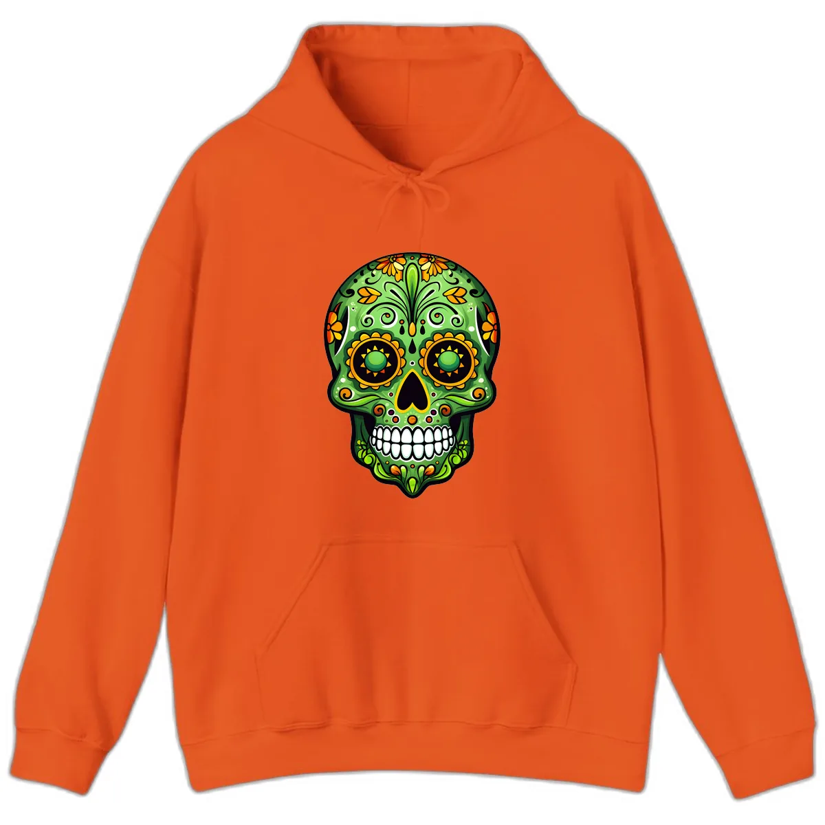 Vibrant Marigold Calavera Sugar Skull Art Hoodie in Orange