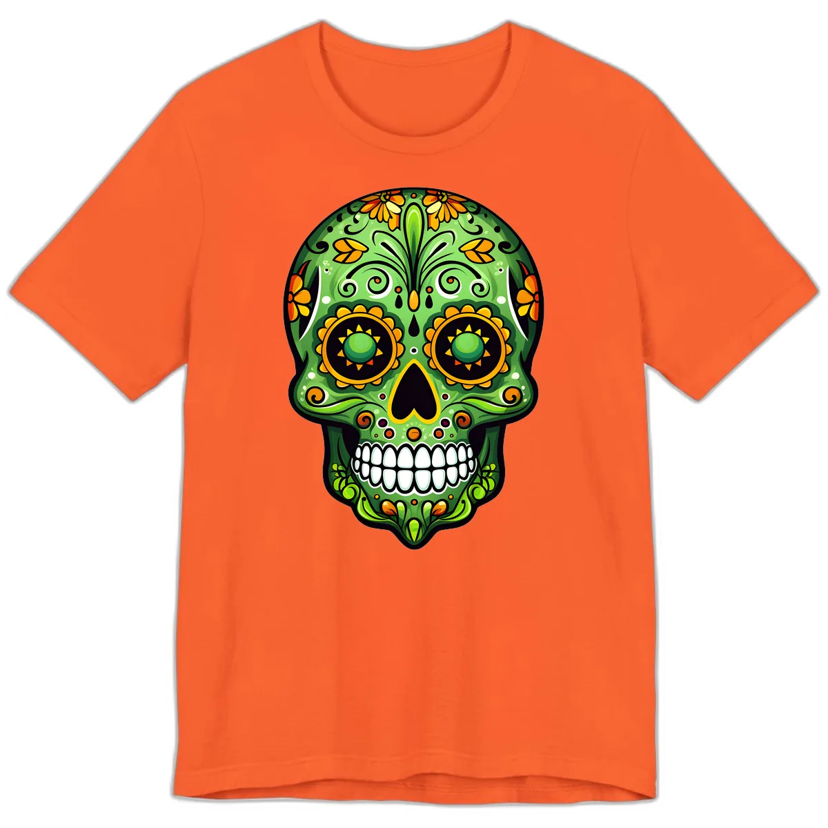Vibrant Marigold Calavera Sugar Skull Art Premium T-Shirt in Orange