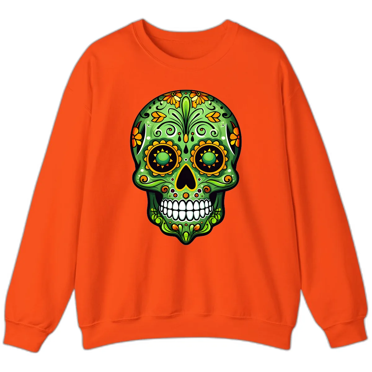 Vibrant Marigold Calavera Sugar Skull Art Sweatshirt in Orange