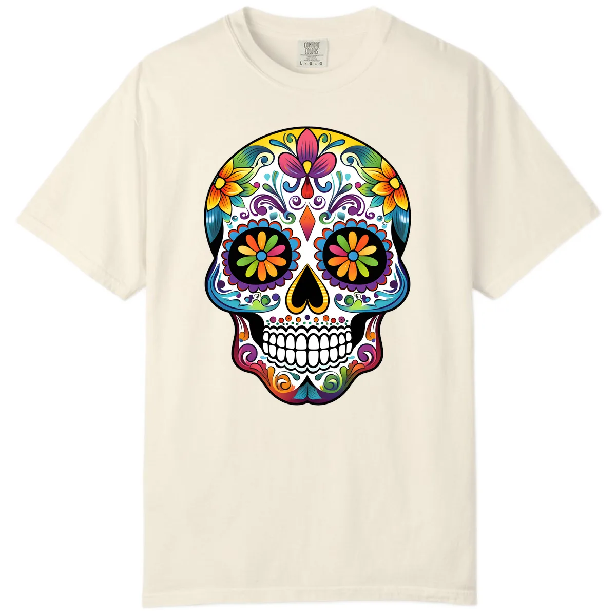 Vibrant Floral Calavera Sugar Skull Comfort Color in Ivory