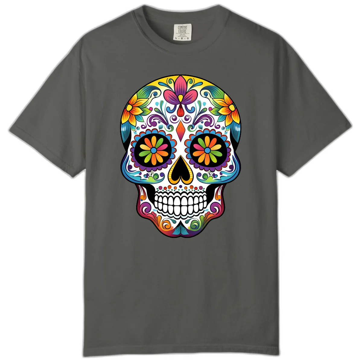 Vibrant Floral Calavera Sugar Skull Comfort Color in Pepper