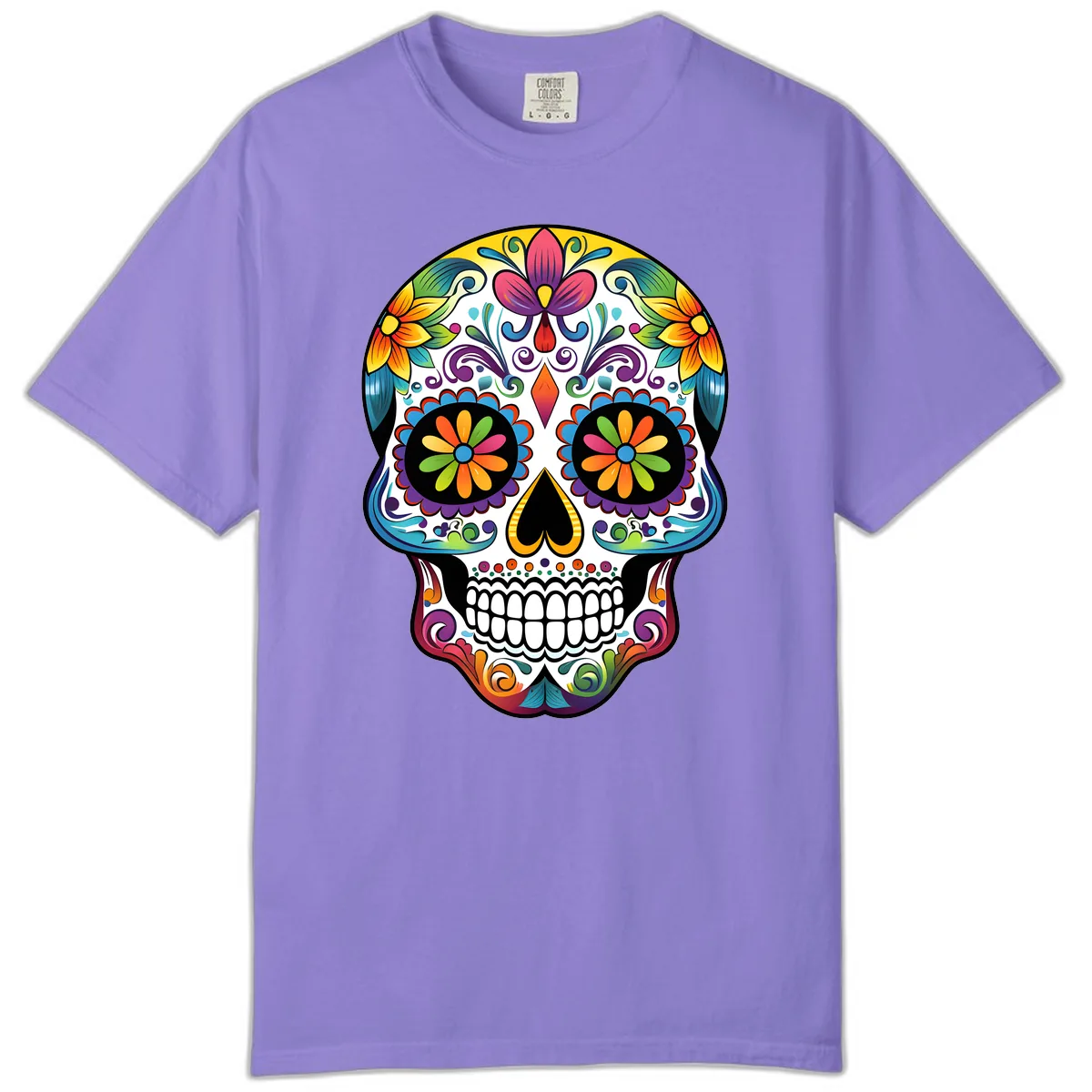 Vibrant Floral Calavera Sugar Skull Comfort Color in Violet