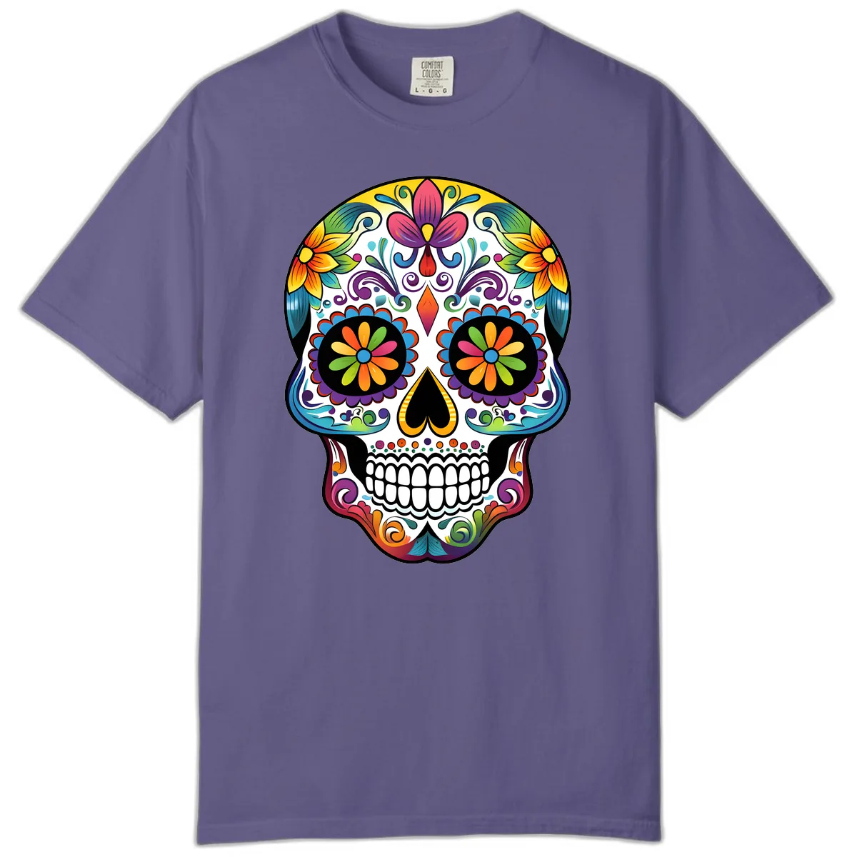 Vibrant Floral Calavera Sugar Skull Comfort Color in Grape