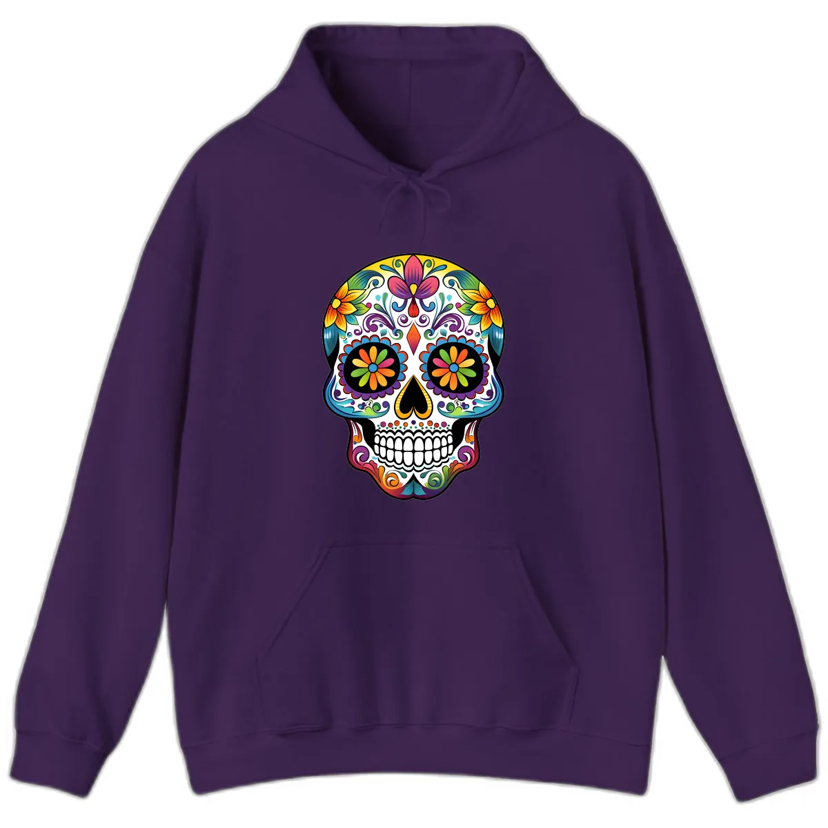 Vibrant Floral Calavera Sugar Skull Hoodie in Purple
