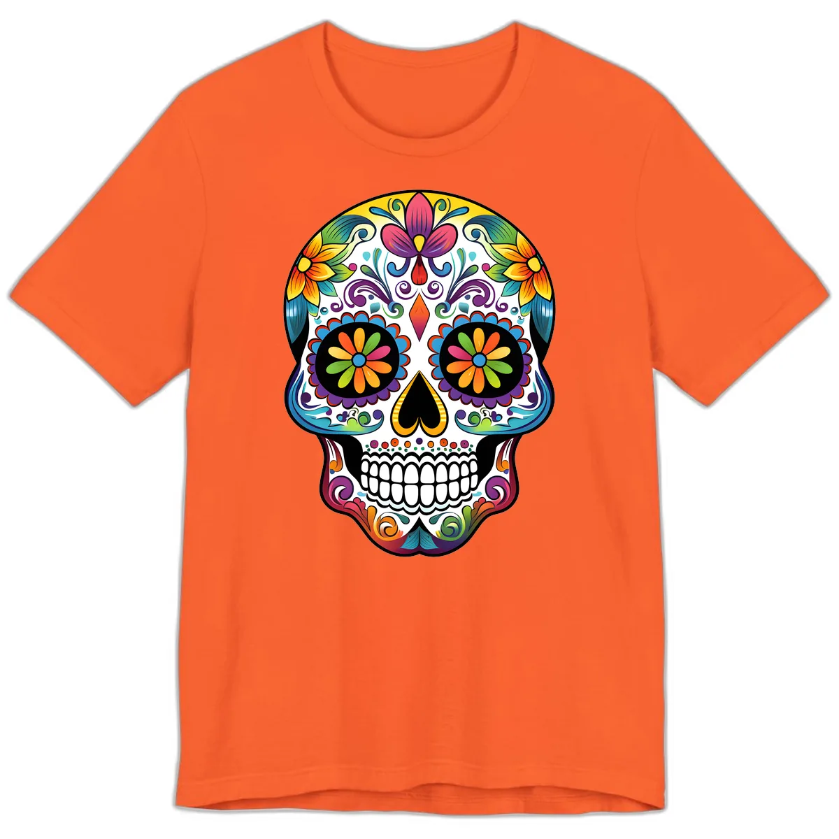Vibrant Floral Calavera Sugar Skull Premium T-Shirt in Orange