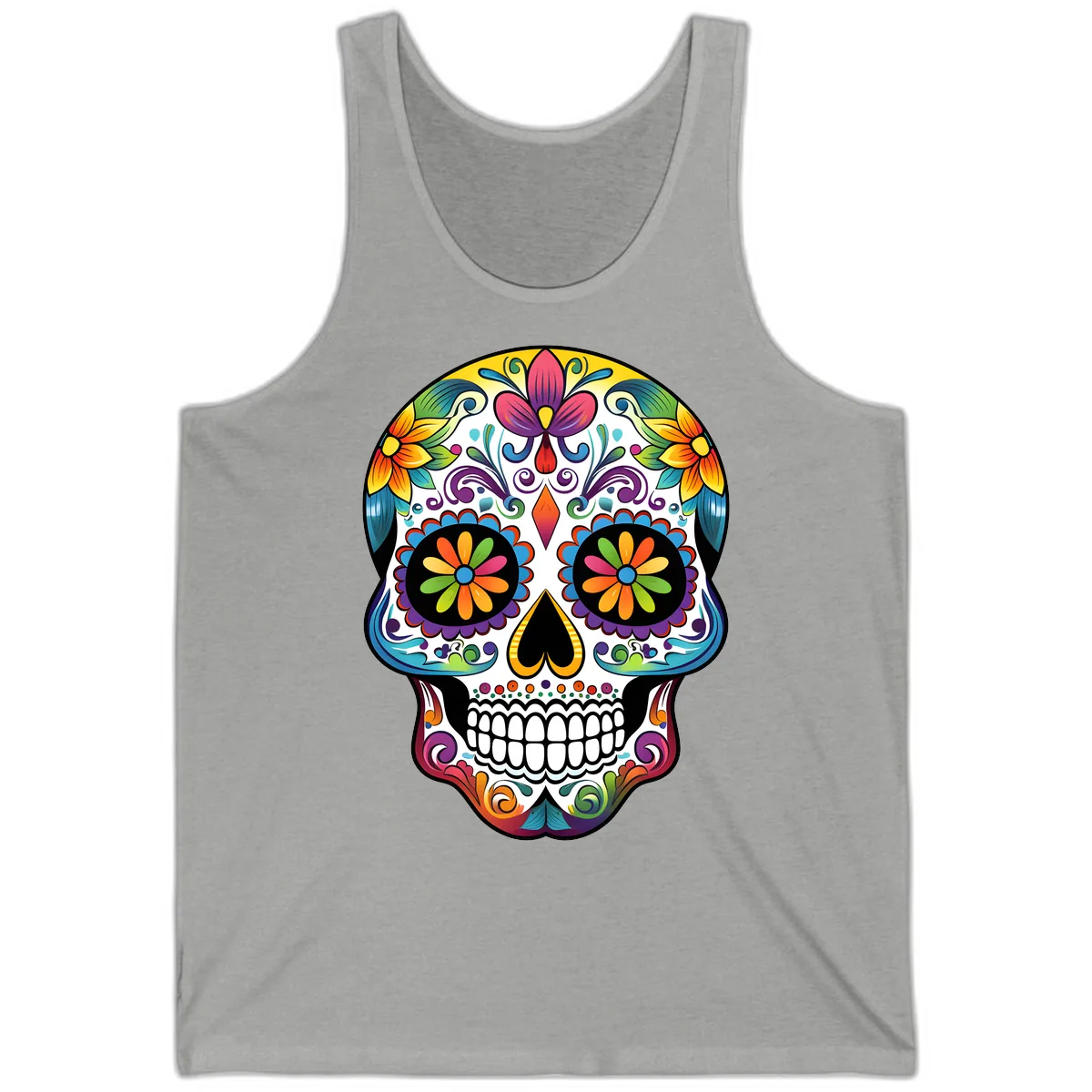 Vibrant Floral Calavera Sugar Skull Tank in Athletic Heather