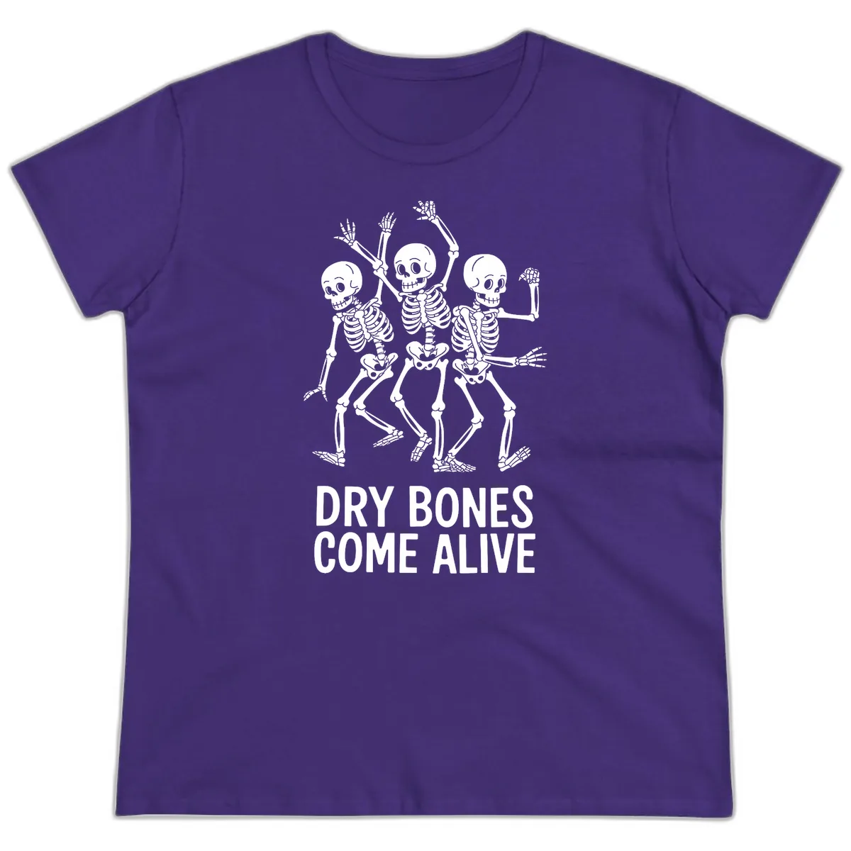 Dry Bones Come Alive Skeletons Ladies Tee in Purple